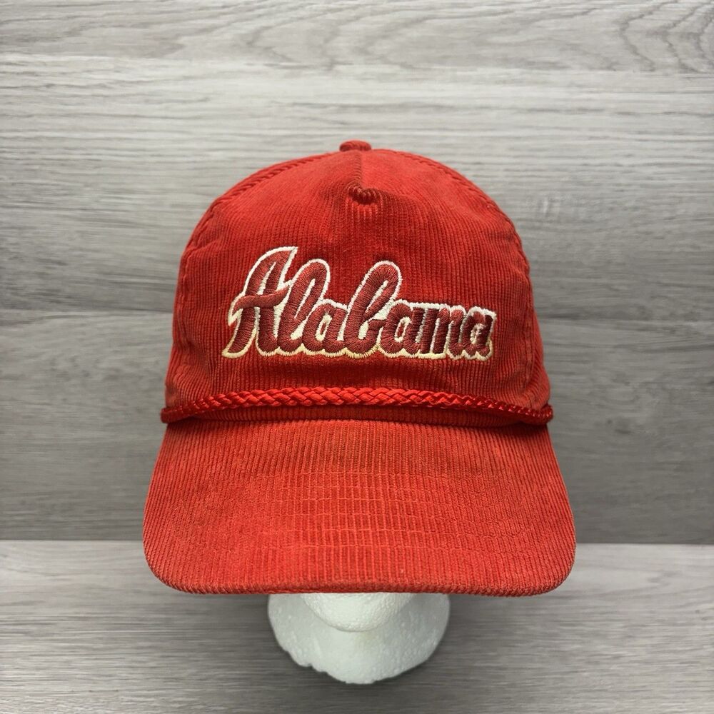 Rare Vintage 80s Sportswear Alabama Crimson Tide Red Corduroy Script Cap Hat